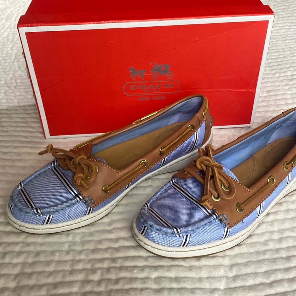 Coach Richelle Silk Tie Boat Shoes Loafer in Light Blue Chalk